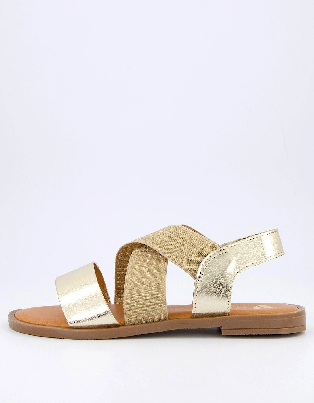 Wide Fit Comfort Elastic Flat Sandals - Gold , 2 of 1