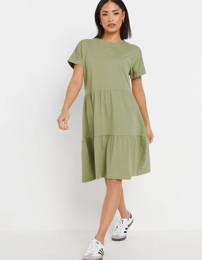 Petite Short Sleeve Tiered Smock Dress