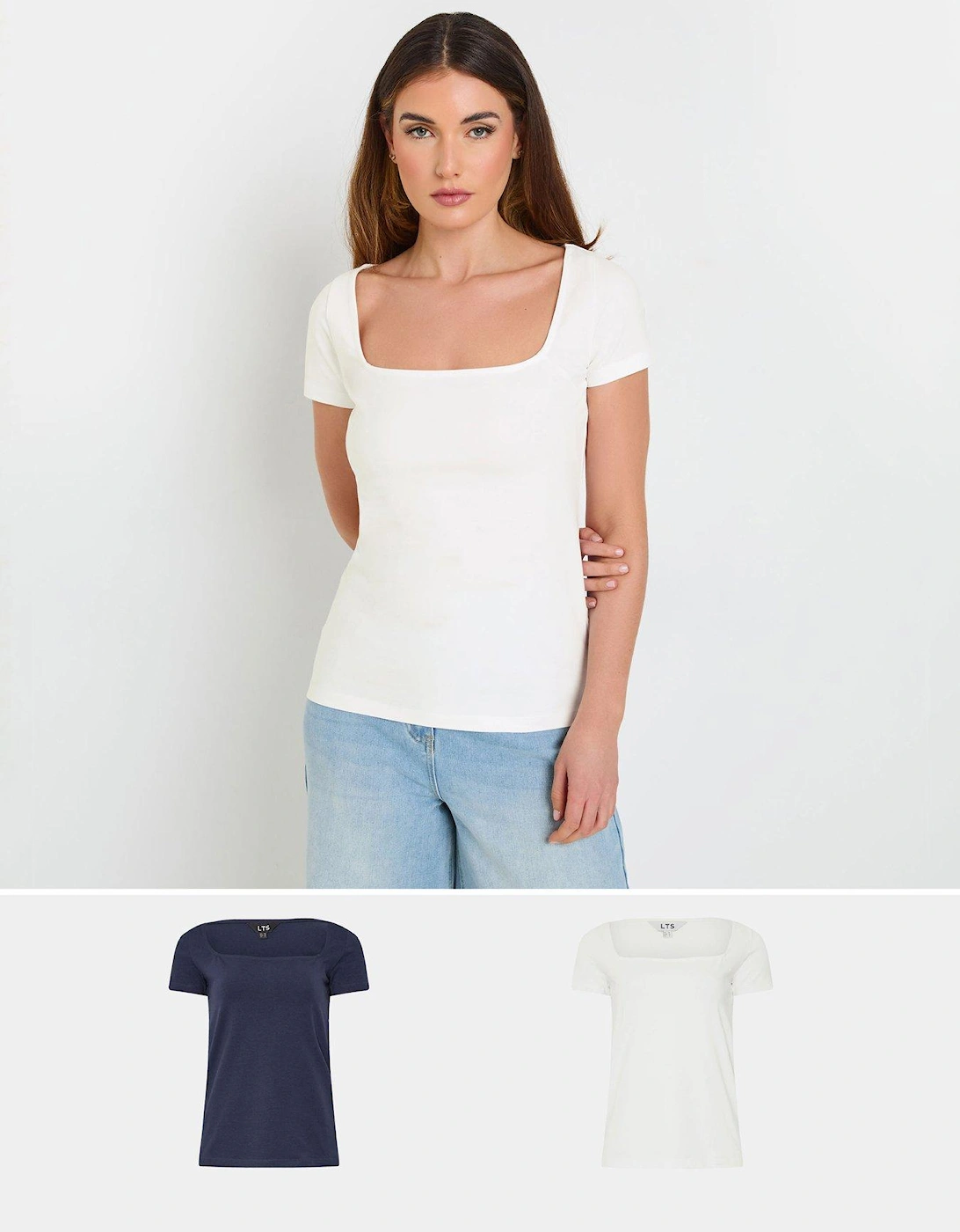 Tall 2 Pack Square Neck T-shirt, 2 of 1