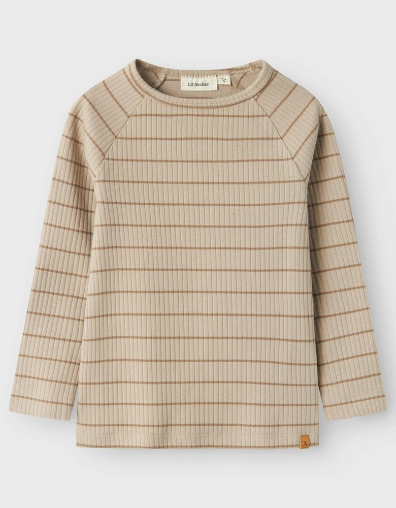 Mini Boys Long Sleeve Stripe T-shirt - Beige