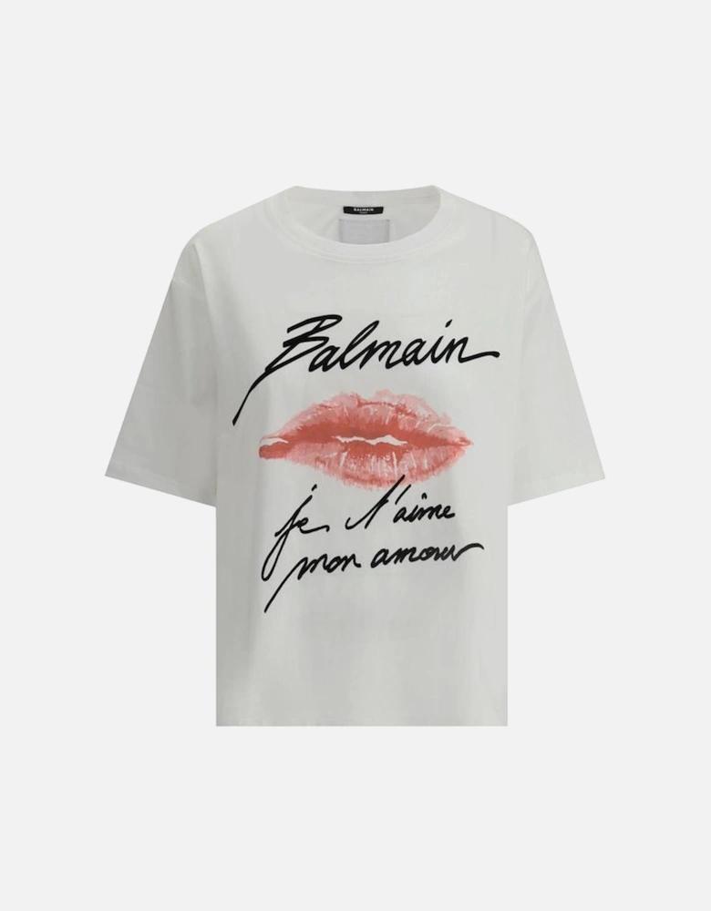 Cotton T-Shirt with Ribbed Crew Neck and Monogram Print Women - White