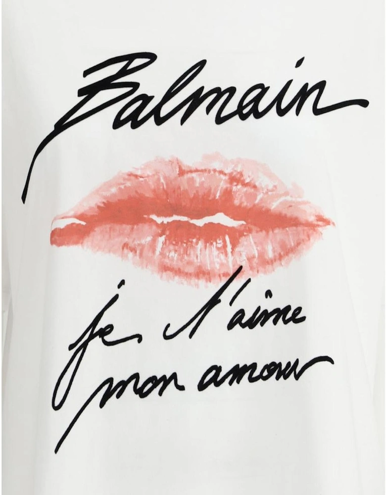 Cotton T-Shirt with Ribbed Crew Neck and Monogram Print Women - White