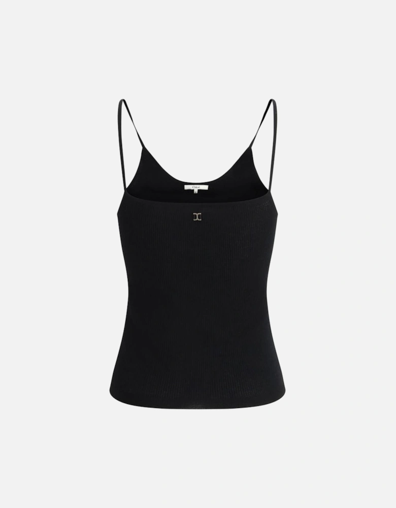 Wool Ribbed Top with Logo Plaque Women - Black T-Shirts