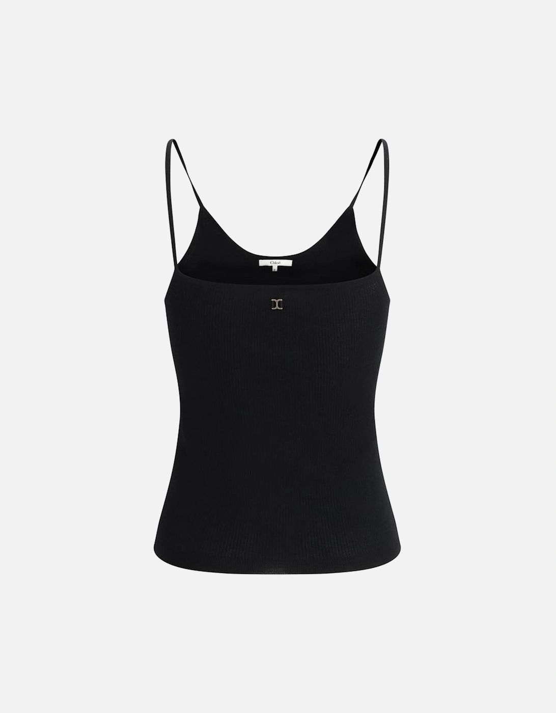 Wool Ribbed Top with Logo Plaque Women - Black T-Shirts
