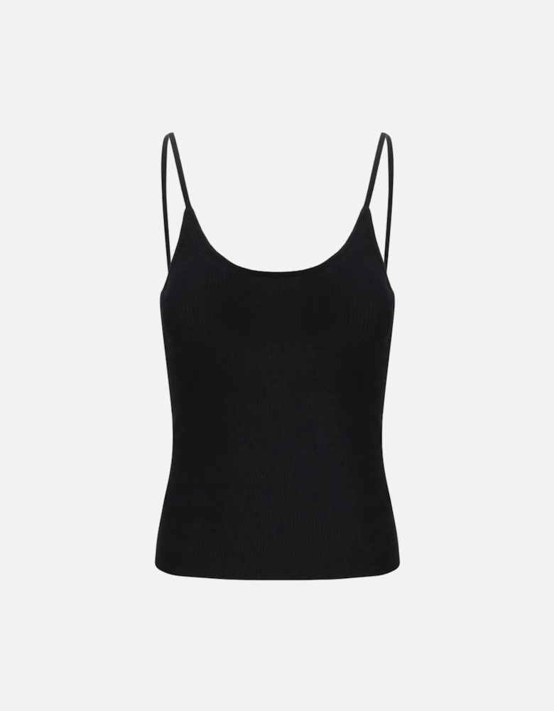 Wool Ribbed Top with Logo Plaque Women - Black T-Shirts