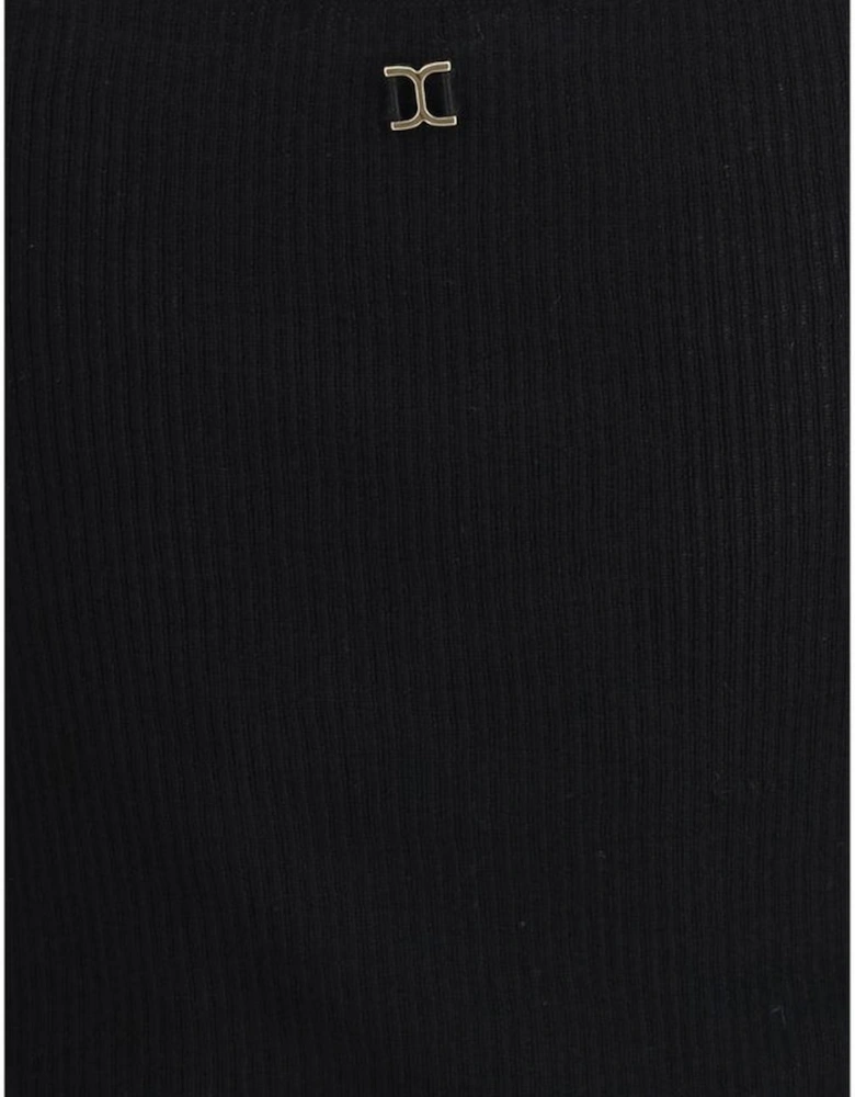 Wool Ribbed Top with Logo Plaque Women - Black T-Shirts