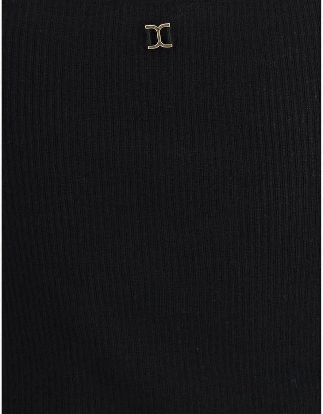 Wool Ribbed Top with Logo Plaque Women - Black T-Shirts