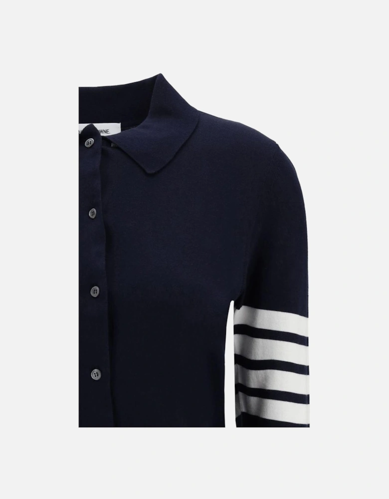 Cotton Long-Sleeved Polo Shirt with Iconic Bands Women - Blue