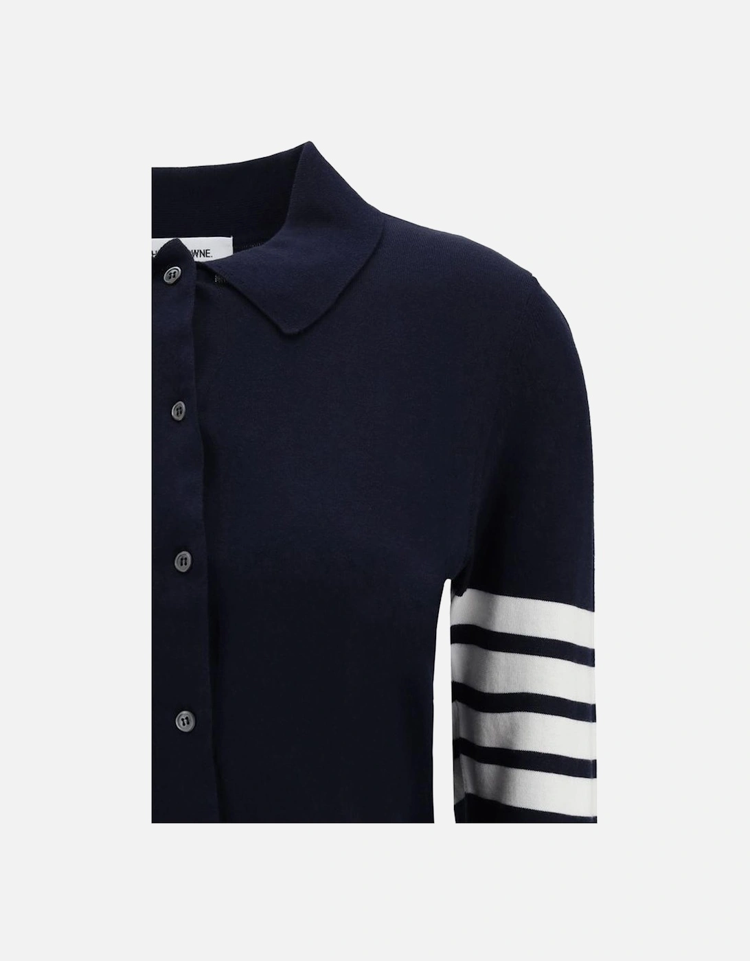 Cotton Long-Sleeved Polo Shirt with Iconic Bands Women - Blue