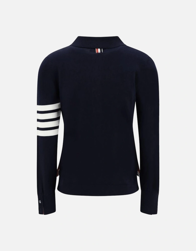 Cotton Long-Sleeved Polo Shirt with Iconic Bands Women - Blue