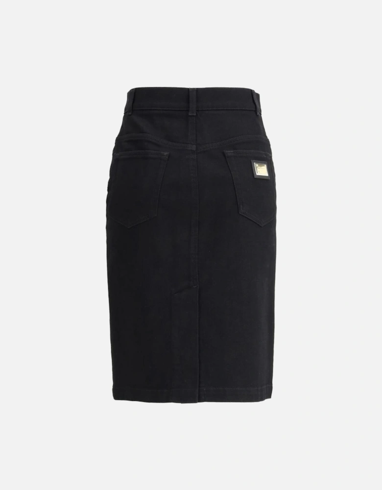 Denim Midi Skirt with Logo Plaque Women - Black