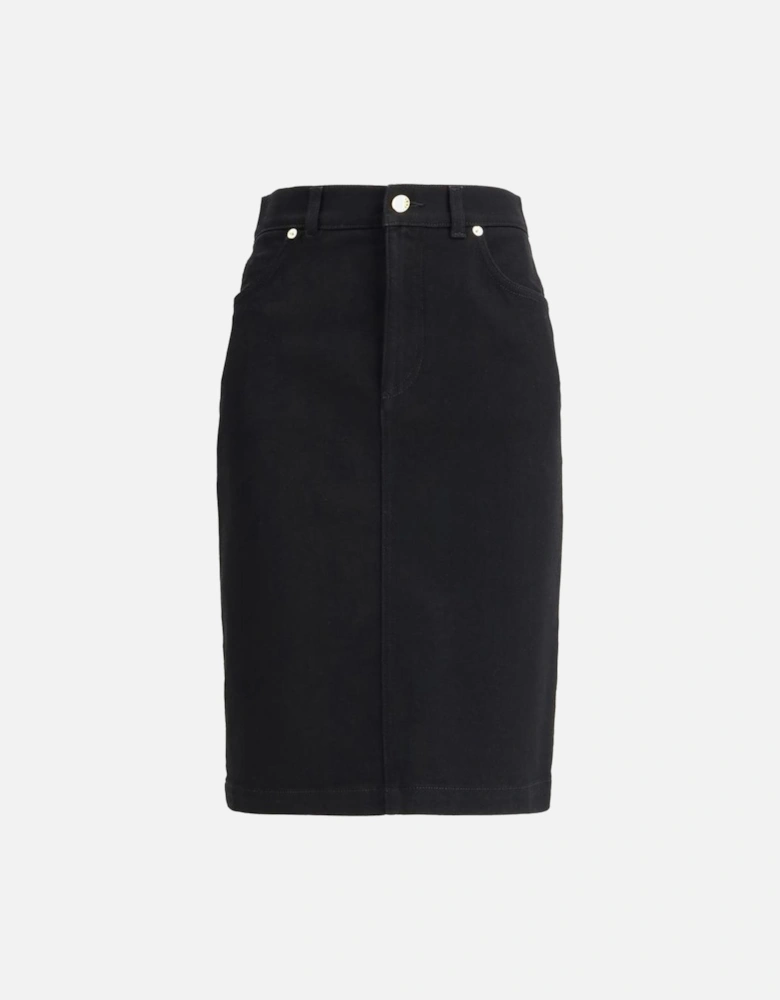 Denim Midi Skirt with Logo Plaque Women - Black
