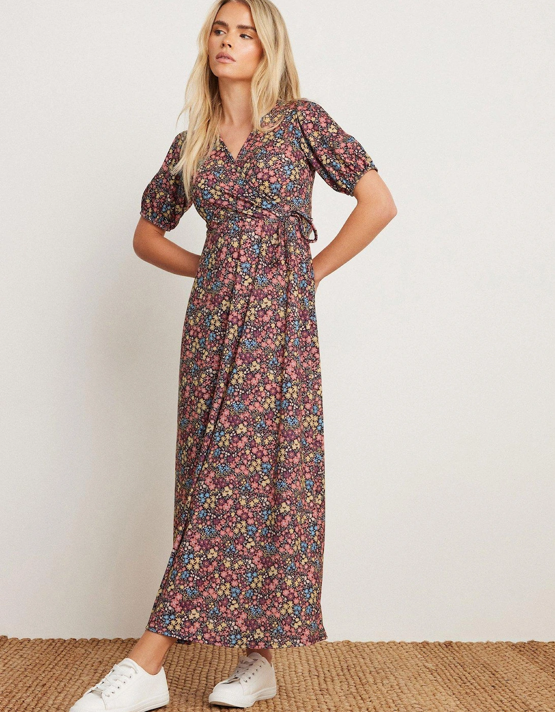 Petite Ditsy Wrap Short Sleeve Maxi Dress, 2 of 1