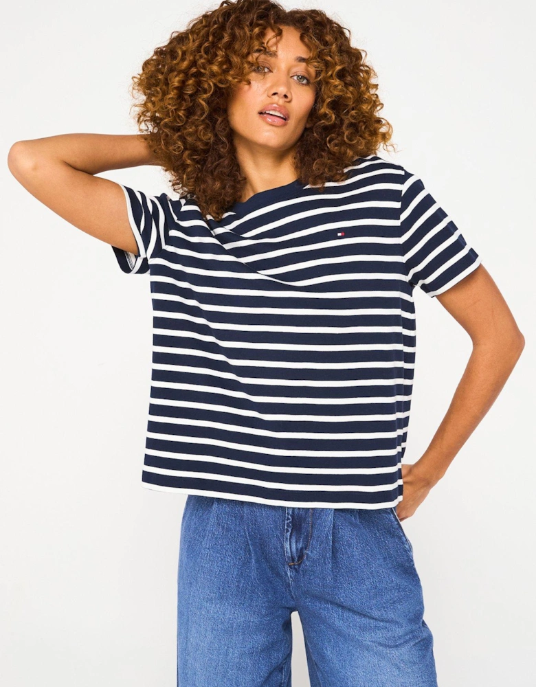 Mini Logo Striped Oversized T-Shirt - Navy