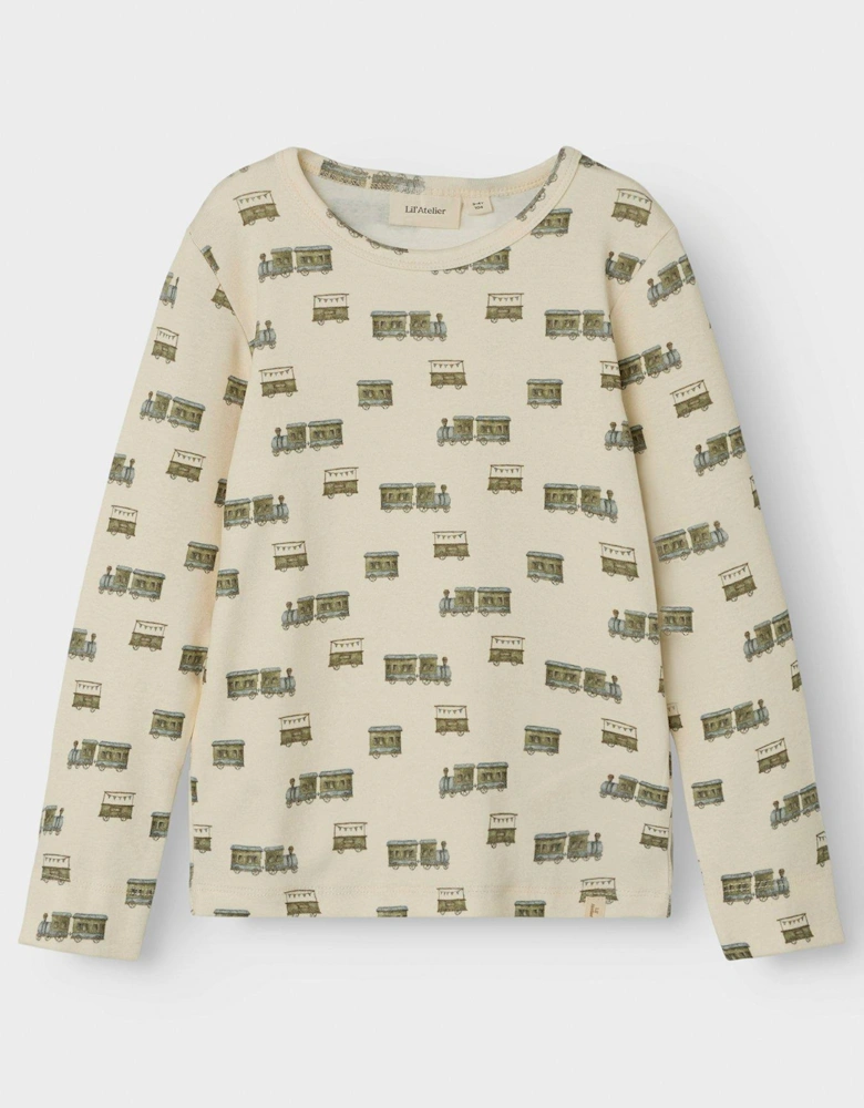 Mini Boys Train Print Long Sleeve T-shirt - Turtledove