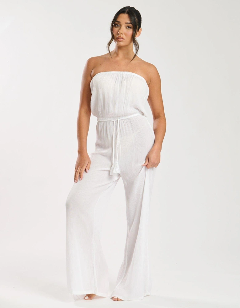 Crinkle Viscose Strapless Jumpsuit