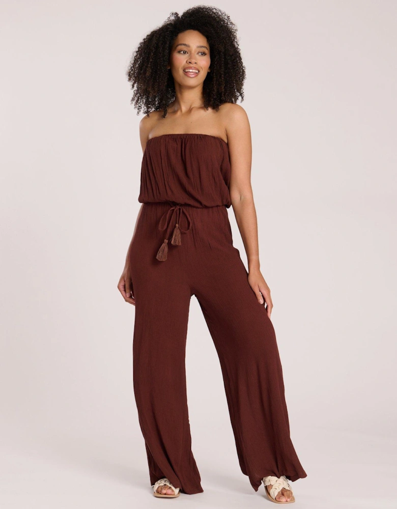 Crinkle Viscose Strapless Jumpsuit