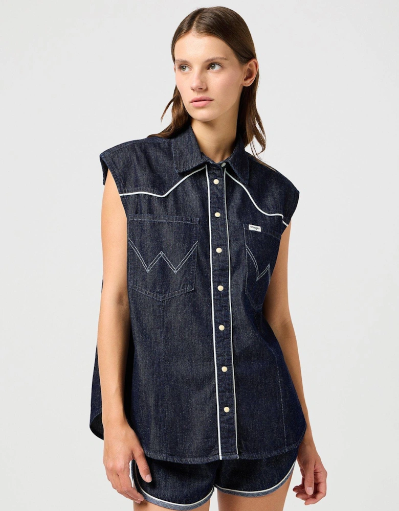 Sleeveless Denim Shirt - Blue