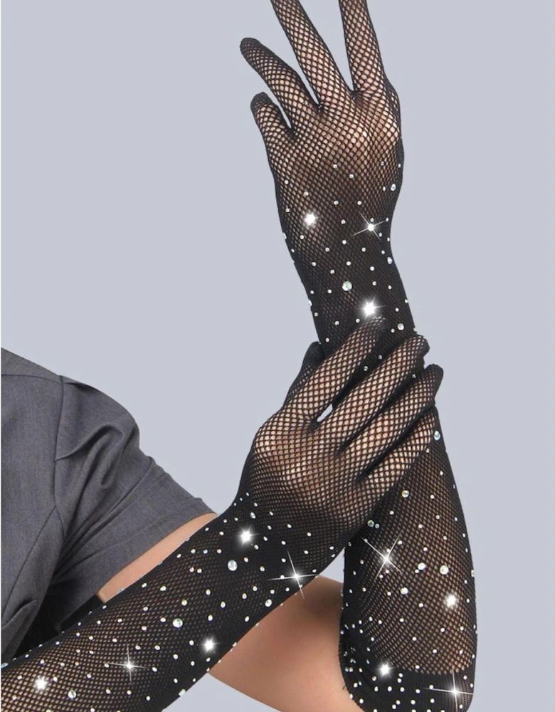 YX861 Sparkly Gloves Women - Black Accessories