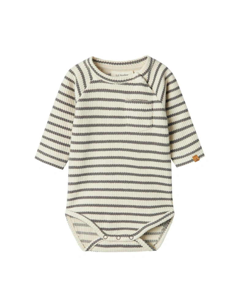 Baby Boys Long Sleeve Striped Bodysuit - Turtledove Pewter