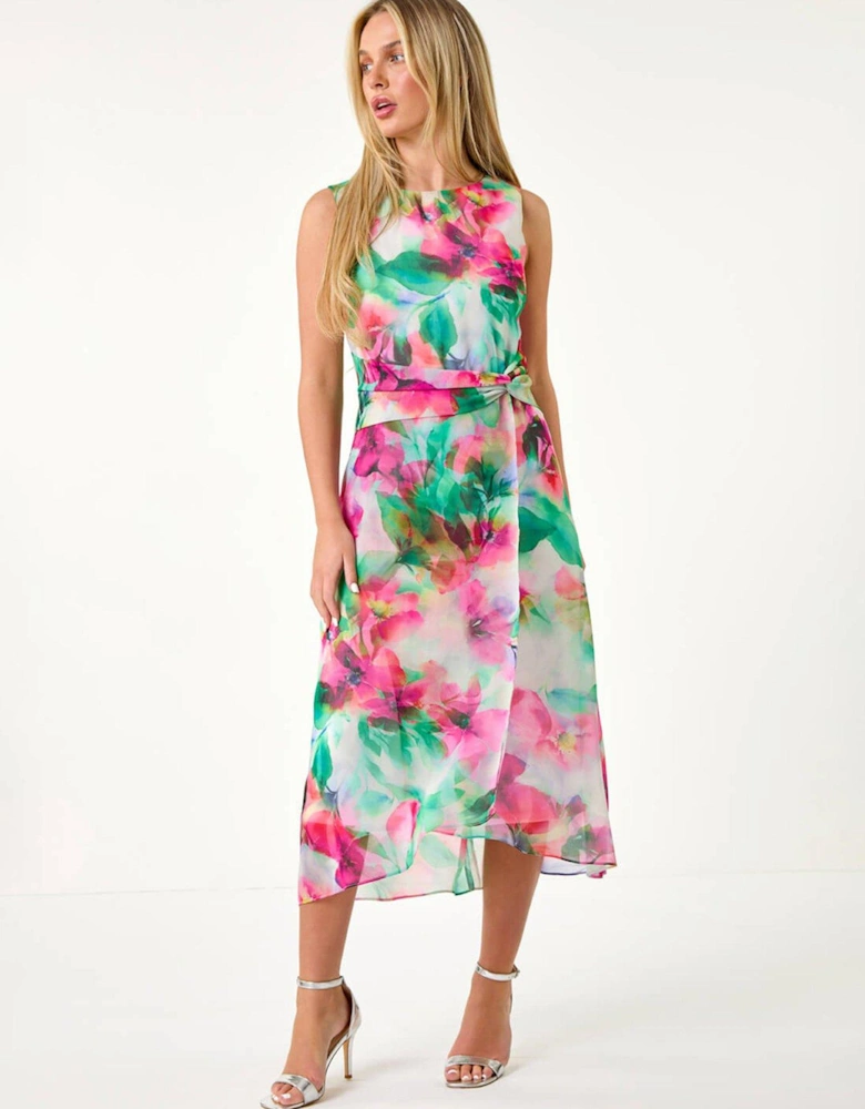 Petite Floral Midi Wrap Dress - Pink