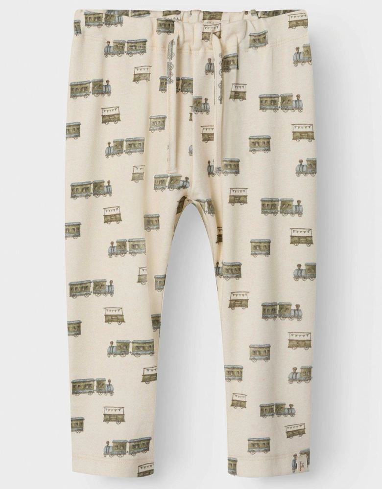 Baby Boys Train Print Jersey Trousers - Turtledove