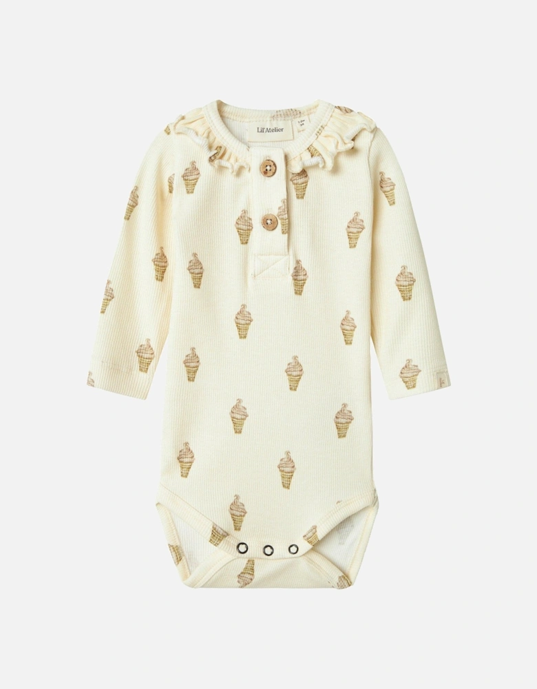 Baby Girls Long Sleeve Ice Cream Printed Bodysuit - Turtledove Aop Ice Cream