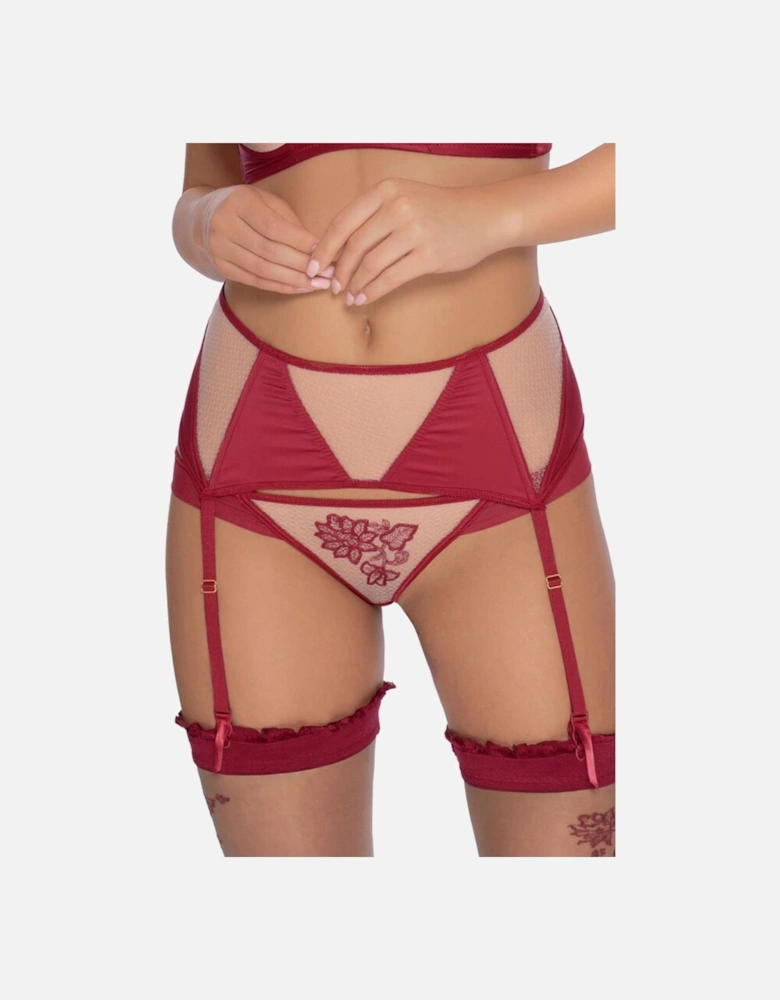 Lingerie Set Satin Mesh by Women - Claret Hosiery
