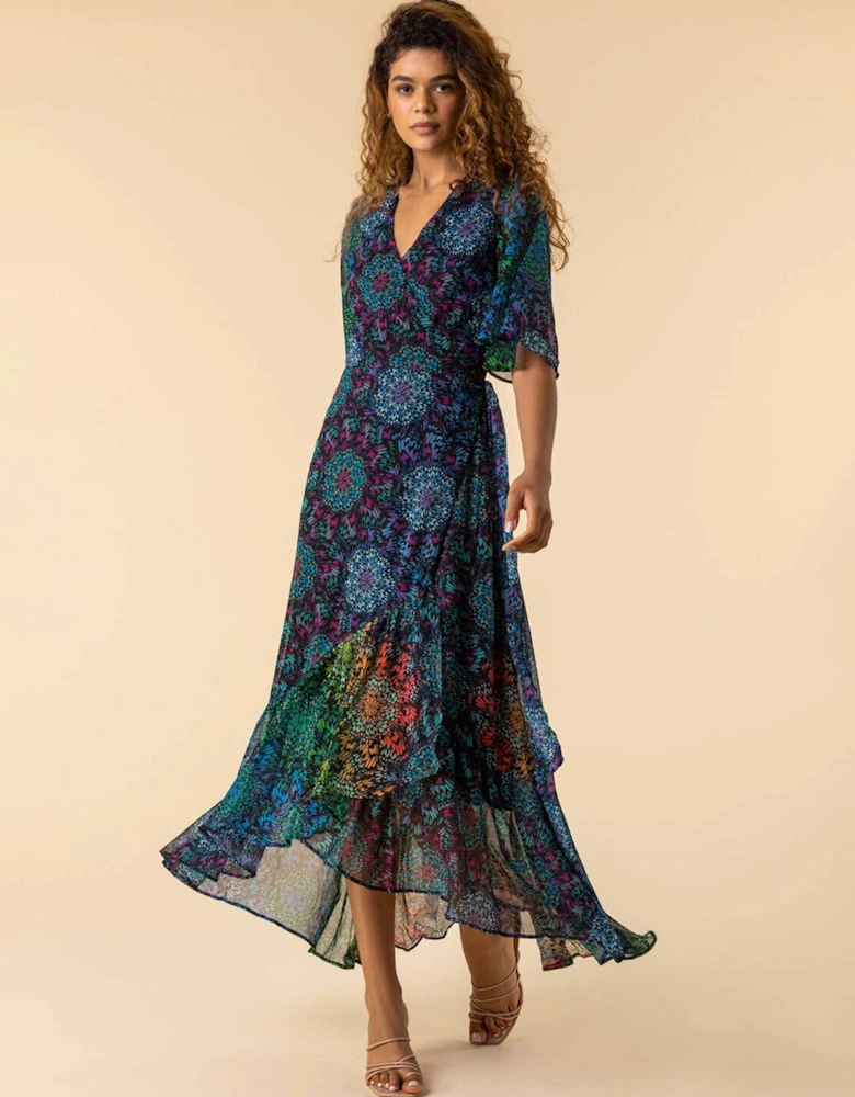 Abstract Print Maxi Wrap Dress