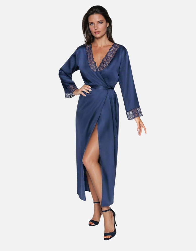 Luxury Robe Lace Satin by Women - Navy Blue Nightwear