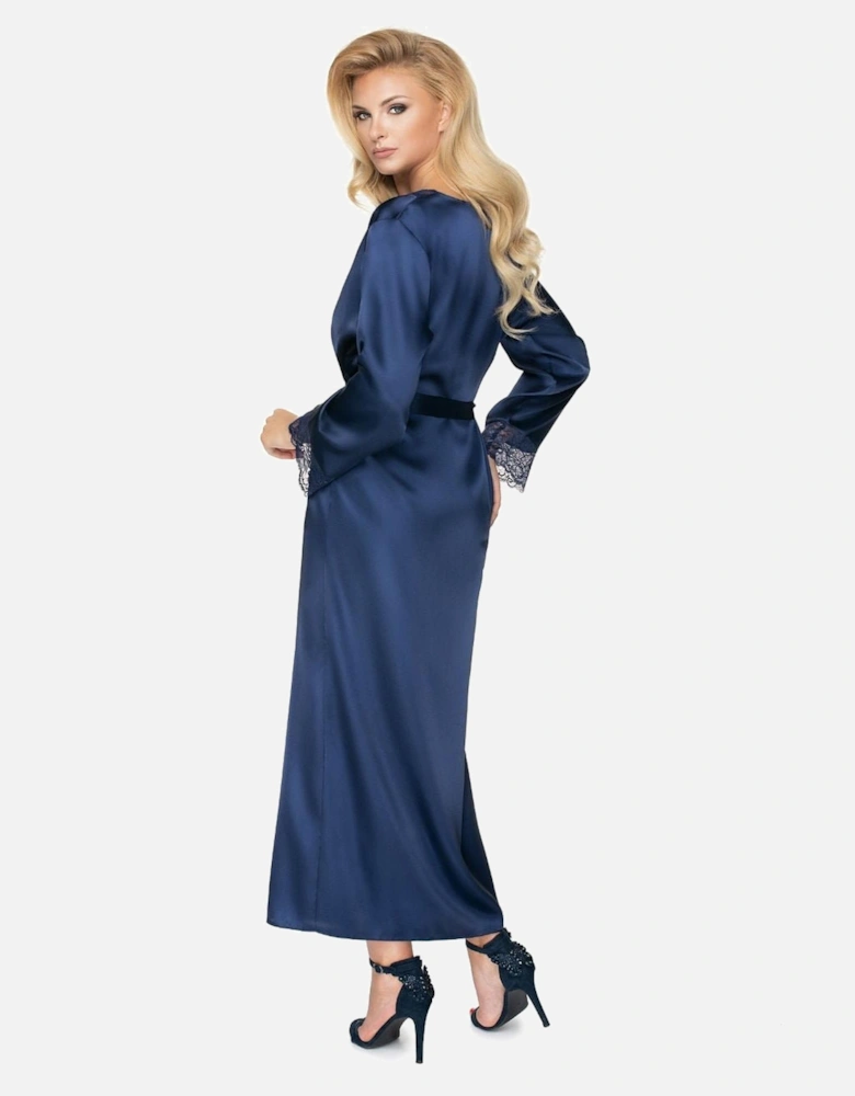 Luxury Robe Lace Satin by Women - Navy Blue Nightwear