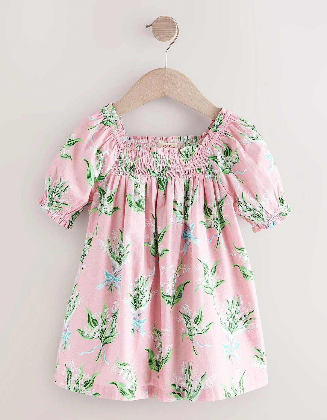 Pink Floral Print Puff Sleeve Cotton Dress, 2 of 1