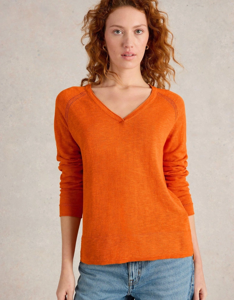 Naria Linen Blend Jumper - Orange