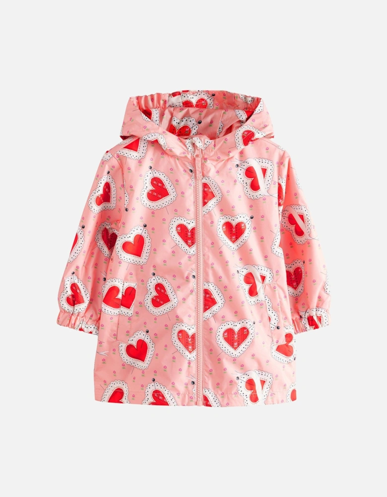 Heart Print Cagoule Coat - Pink