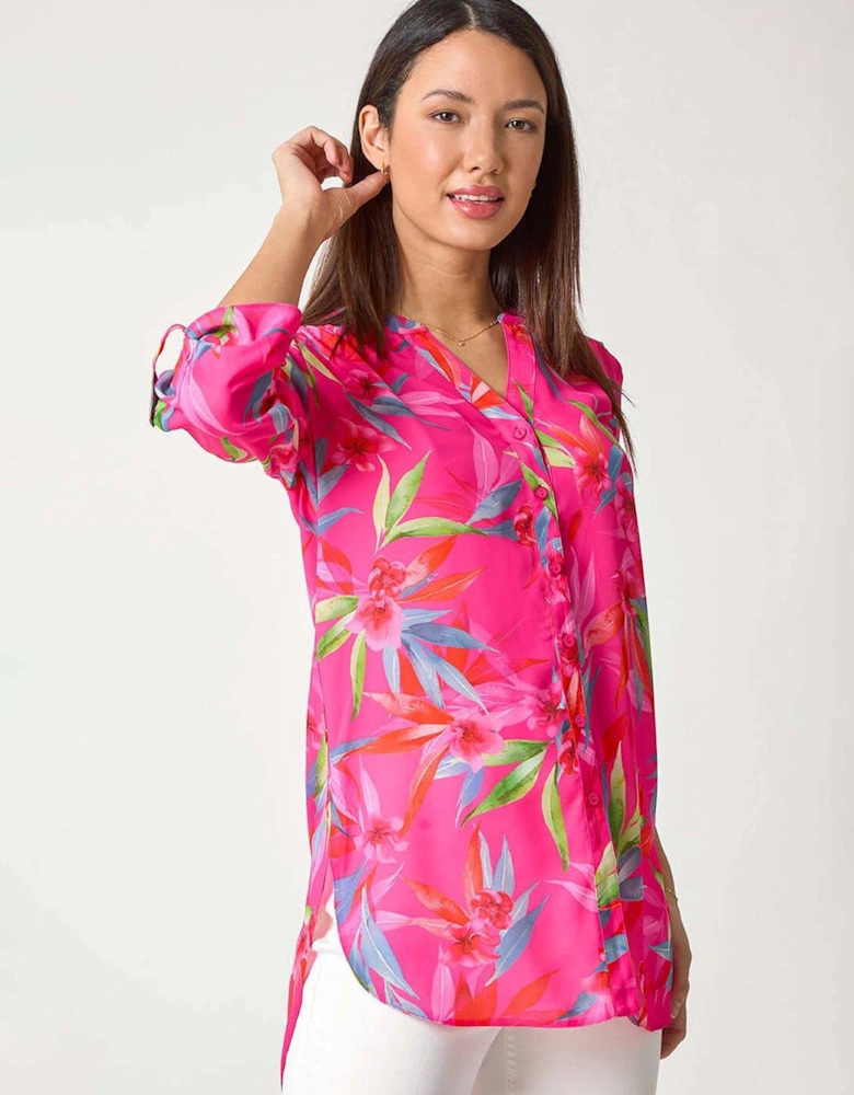 Floral Print Longline Blouse