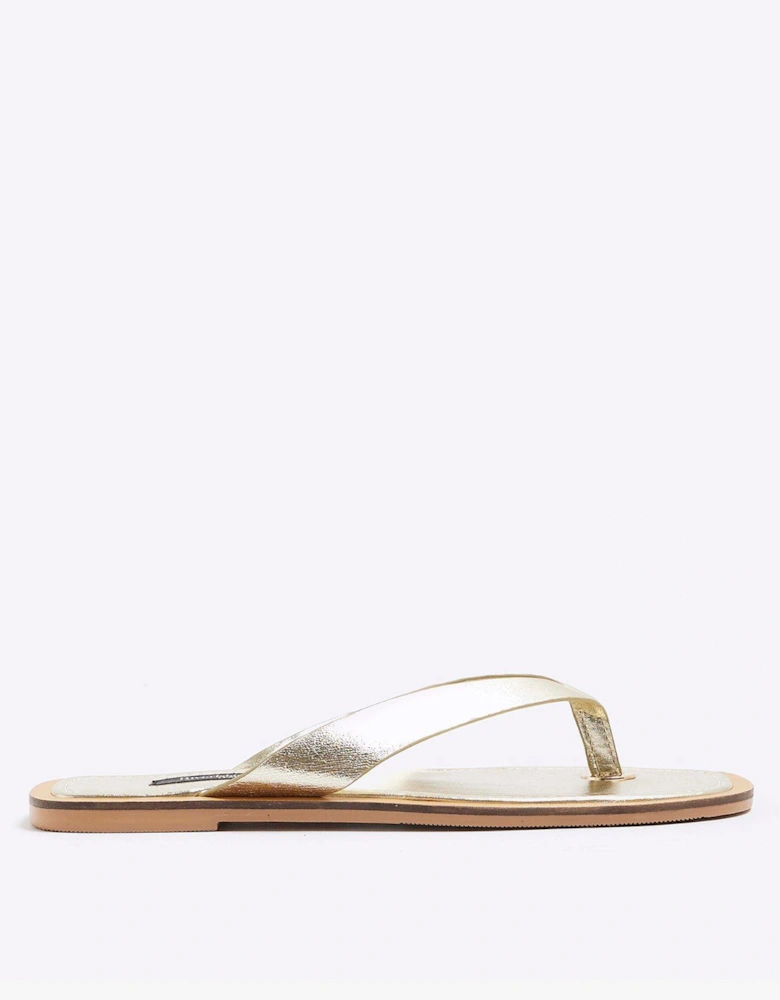 Toe Thong Flat Sandal - Gold