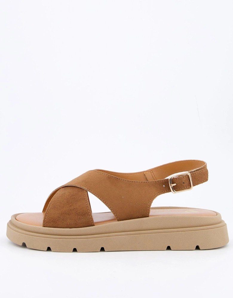 Wide Fit Chunky Cross Strap Comfort Sandals - Brown 