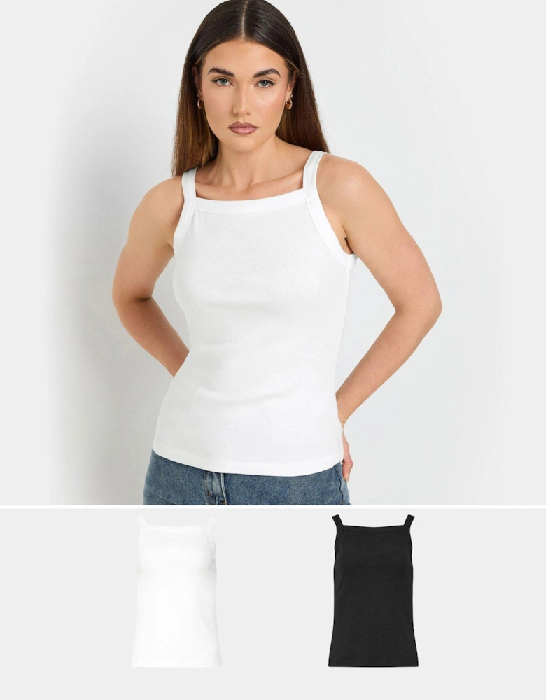 Tall 2 Pack High Neck Rib Vest Top