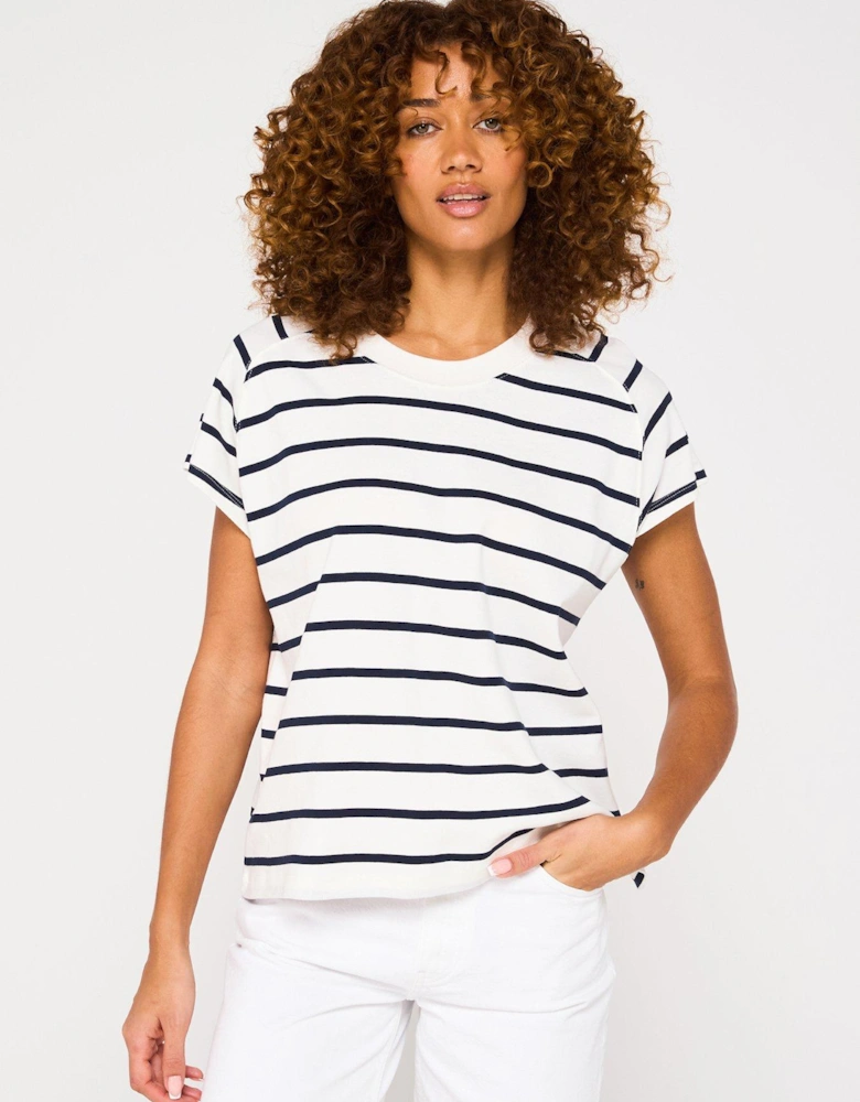 Cap Sleeve Stripe T-Shirt - Navy