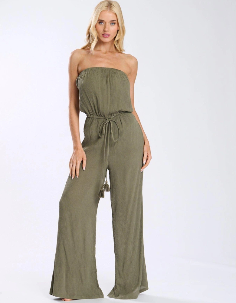 Crinkle Viscose Strapless Jumpsuit