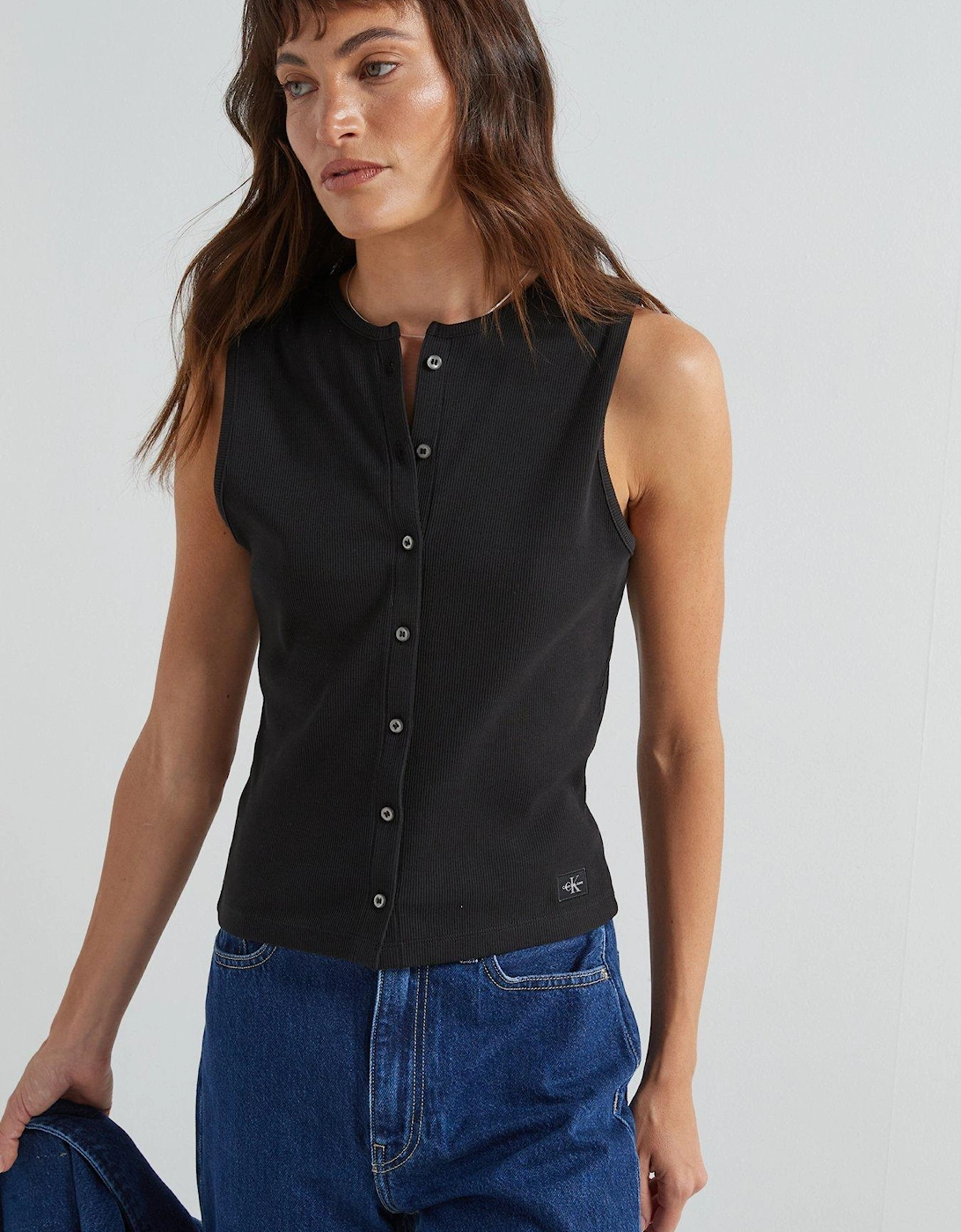 Ribbed Button Down Sleeveless Cardigan Waistcoat - Black, 2 of 1