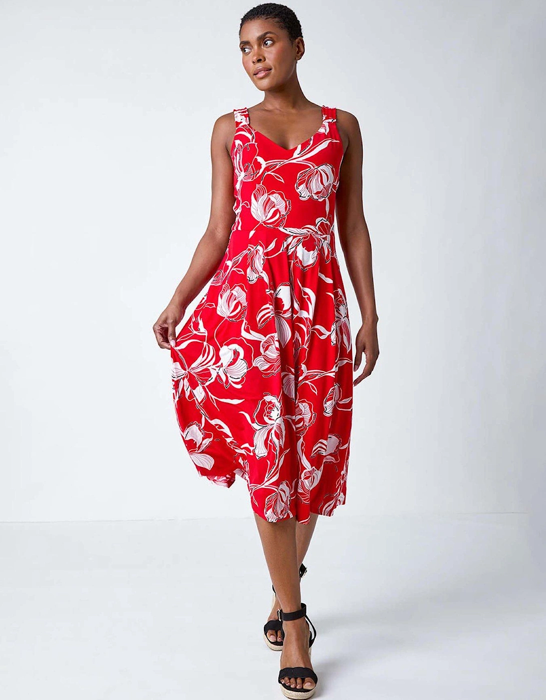 Textured Floral Print Midi Stretch Dress, 2 of 1