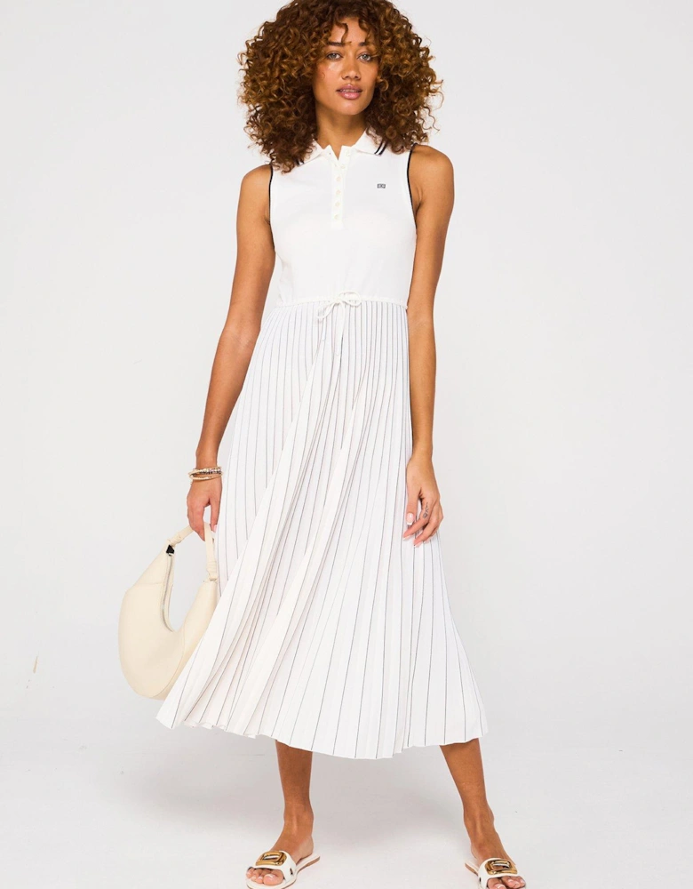 Pleated Polo Midi Dress - White