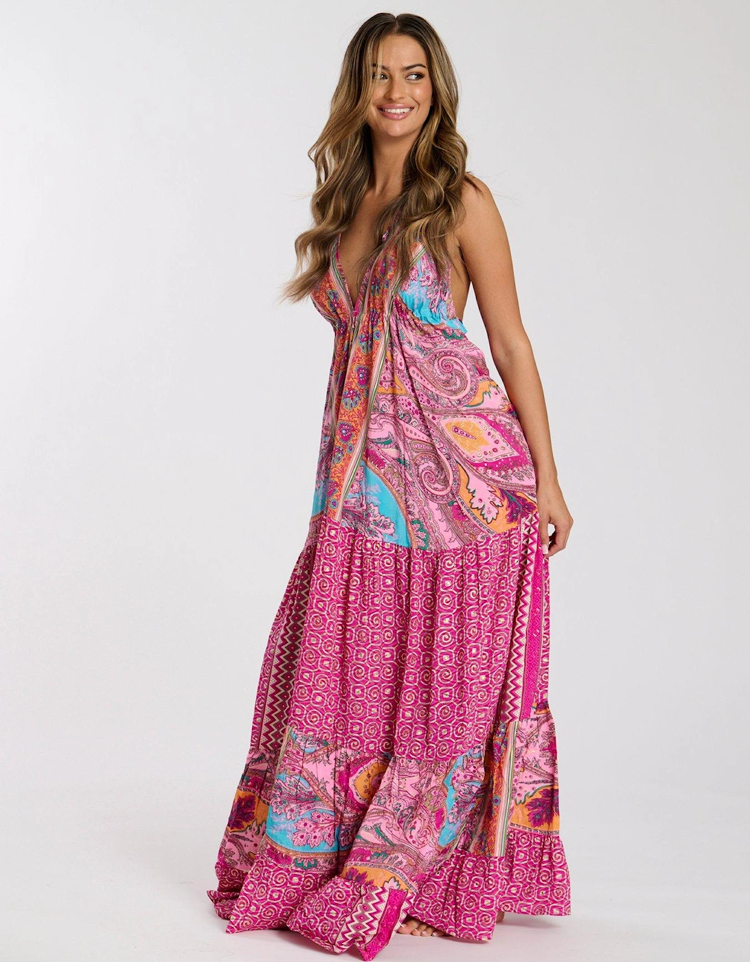 Printed Halter Scarf Maxi Dress, 2 of 1