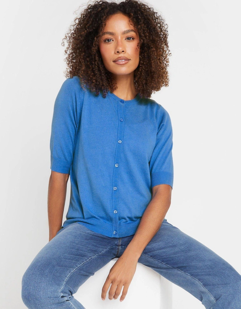 Short Sleeve Button Down Cardigan - Blue