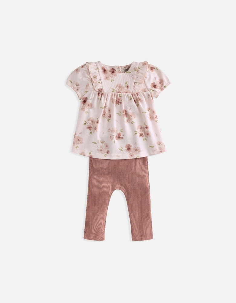 Baby Girls 2 Piece Floral Print Tee & Leggings Set - Pink