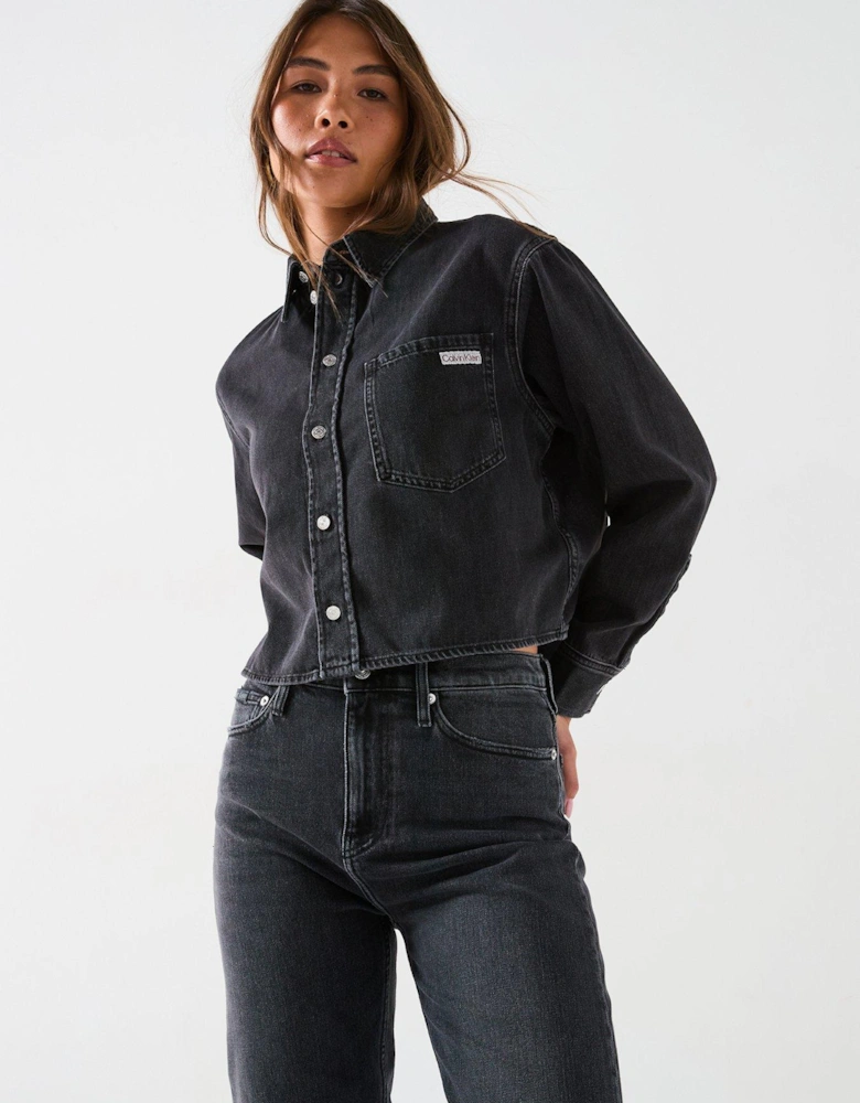 Cropped Denim Shirt - Black