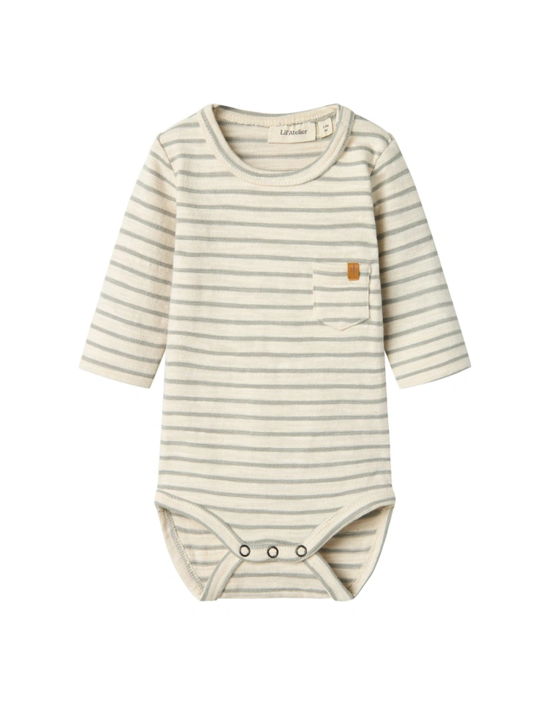 Baby Boys Long Sleeved Striped Bodysuit - Turtledove Forest Fog