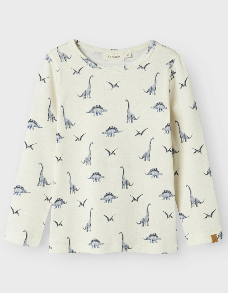 Mini Boys Dino Printed Long Sleeved T-shirt - Turtledove Dino