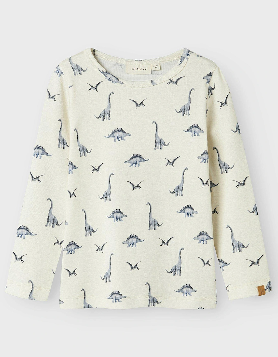 Mini Boys Dino Printed Long Sleeved T-shirt - Turtledove Dino, 2 of 1